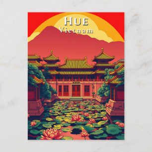 Hue Vietnam Pagoda Travel Retro Postcard