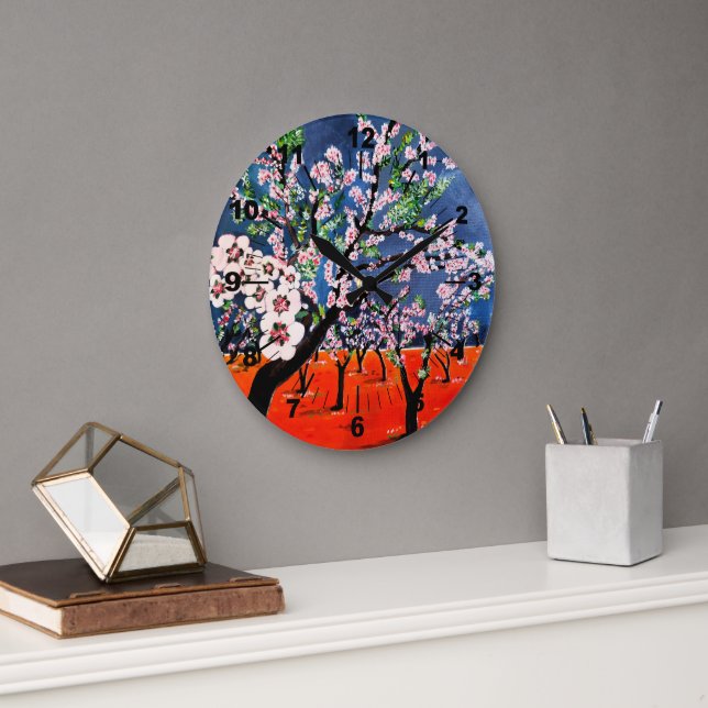 Huerto de Almendros Painting by Alfred Fox Large Clock (Office)