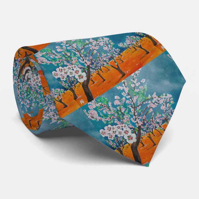 Huerto de Almendros Painting by Alfred Fox Neck Tie (Rolled)