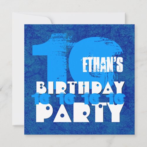 HUES of BLUE 10th Birthday Party 10 Year Old V02A Invitation