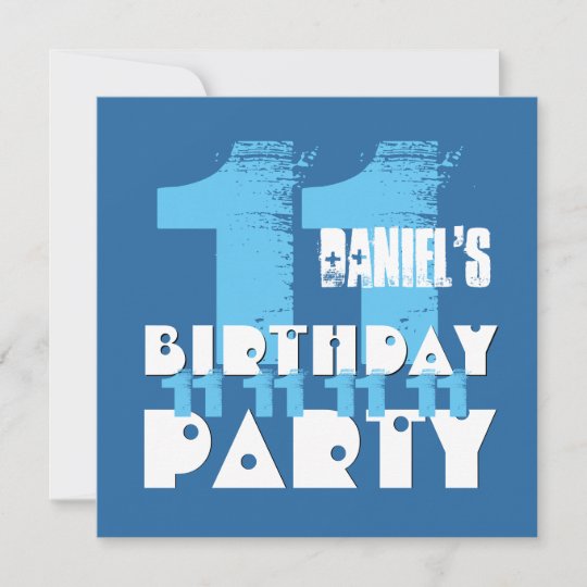 HUES OF BLUE 11th Birthday Party 11 Year Old V06 Invitation