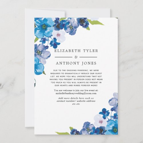 Hues of Blue Floral Reduced Wedding Guest List Announcement