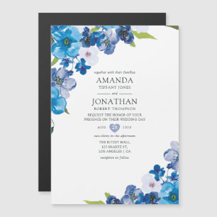 Hues of Blue Floral Wedding Magnetic Invitation