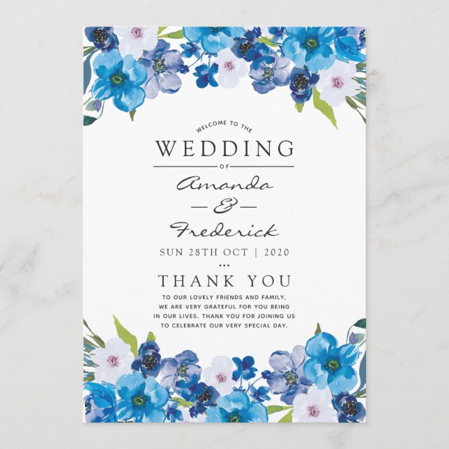 Hues of Blue Floral Wedding Program (Front)