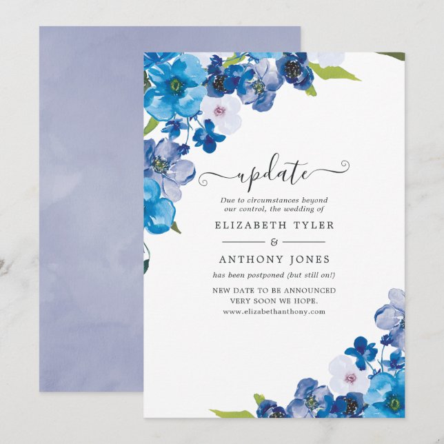 Hues of Blue Floral Wedding Update Invitation (Front/Back)