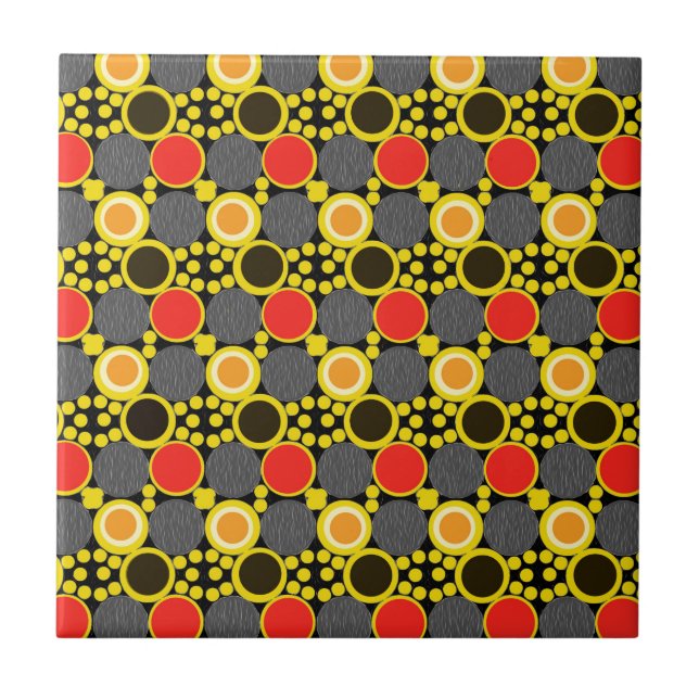 Hues of Harmony: Circles in Red, Brown, and Yellow Ceramic Tile (Front)