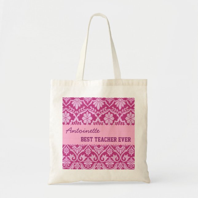 Hues of Pink Best Teacher Ever Custom Name V8 Tote Bag (Front)