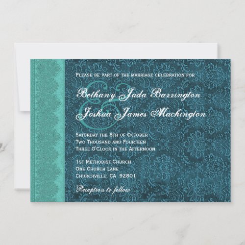 Hues of Teal Damask Monogram Wedding V15A6 Invite