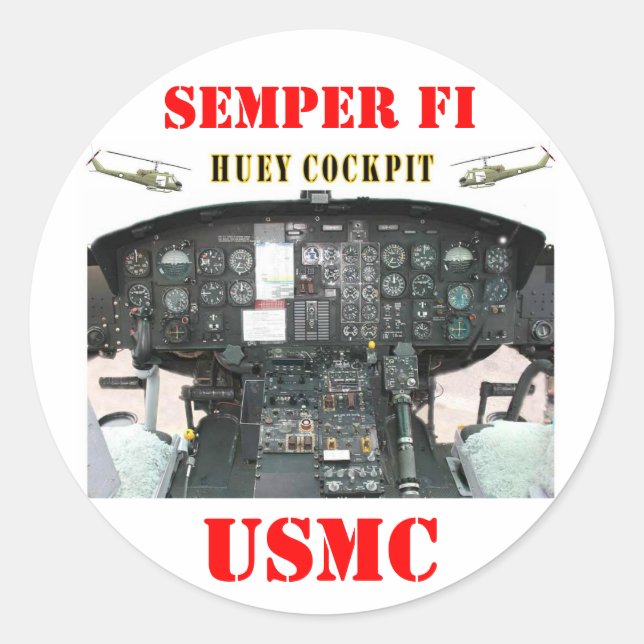 HUEY COCKPIT CLASSIC ROUND STICKER (Front)