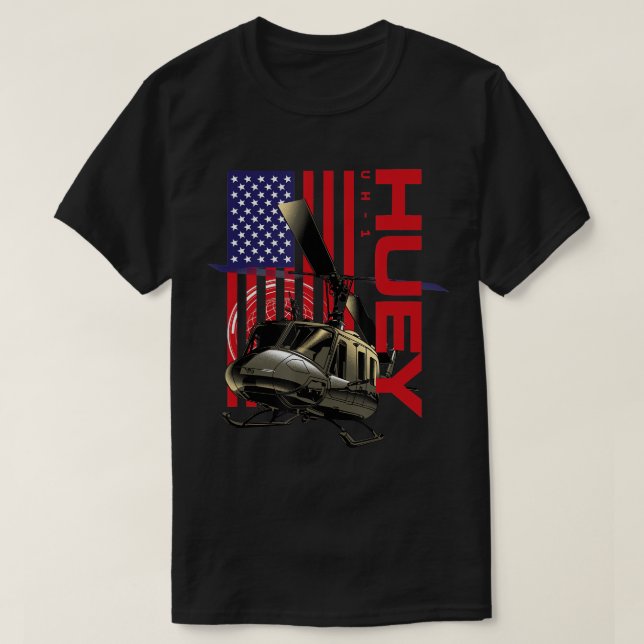 Huey Military Helicopter Airplane T-Shirt (Design Front)