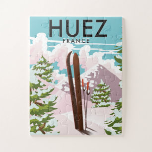 Huez France Retro ski poster Jigsaw Puzzle