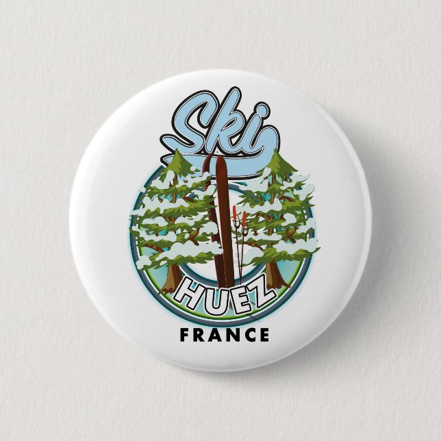 Huez Ski france retro logo  Button (Front)