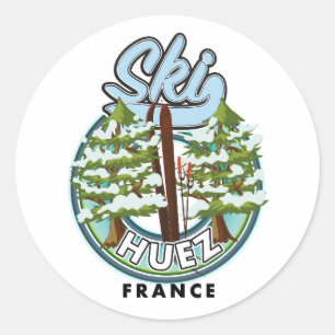 Huez Ski france retro logo Classic Round Sticker