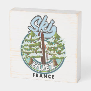 Huez Ski france retro logo  Wooden Box Sign