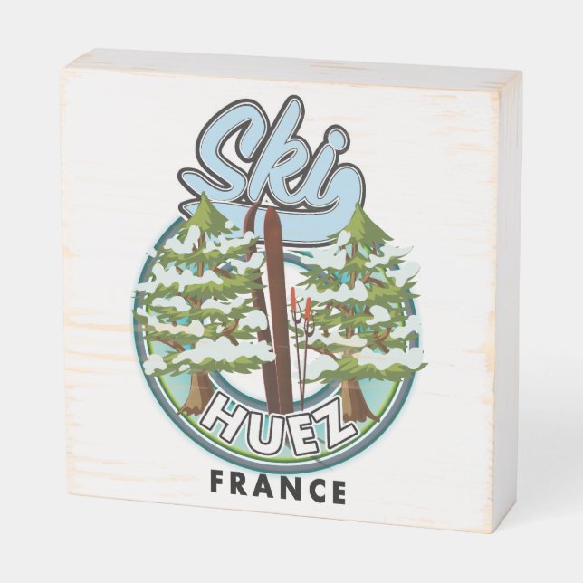 Huez Ski france retro logo  Wooden Box Sign (Angled Horizontal)