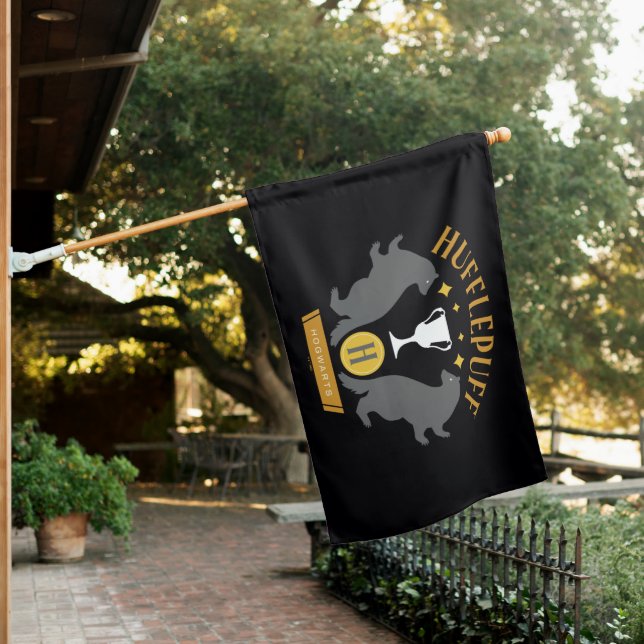 HUFFLEPUFF™ Badger and Cup House Pride Graphic House Flag (In SItu)