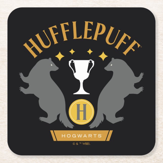 HUFFLEPUFF™ Badger and Cup House Pride Graphic Square Paper Coaster (Front)