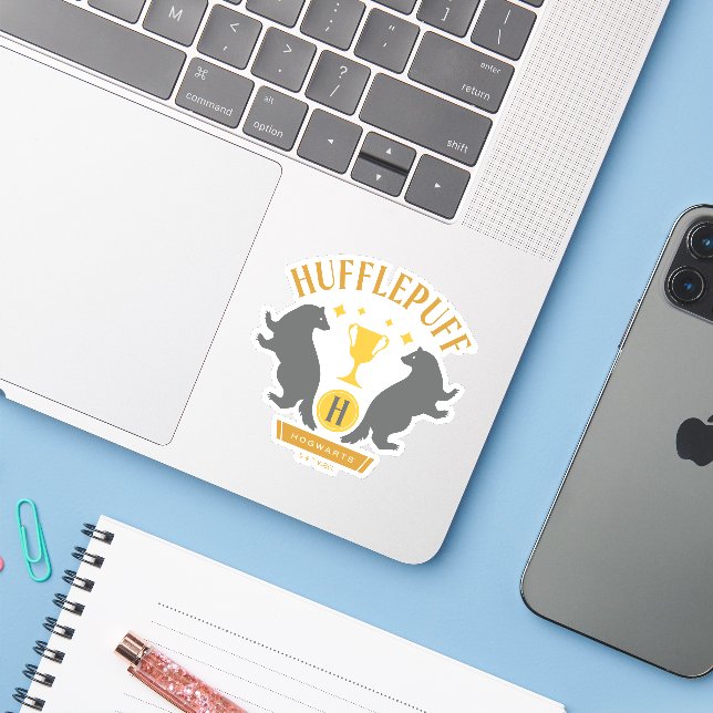 HUFFLEPUFF™ Badger and Cup House Pride Graphic Sticker (Laptop w/ iPhone)