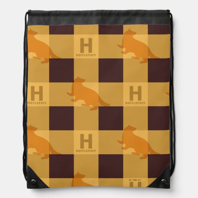HUFFLEPUFF™ Check Plaid Pattern Drawstring Bag (Front)