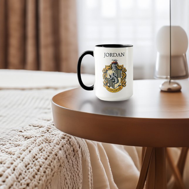 Hufflepuff Crest | Add Your Name Mug (Mug on table)