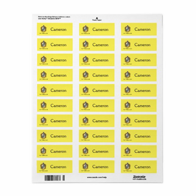 Hufflepuff Crest Kids' Label (Full Sheet)