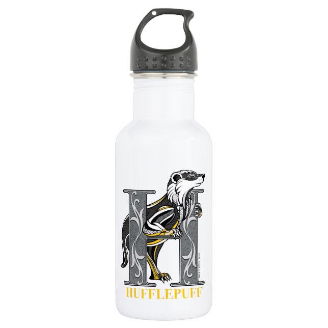HUFFLEPUFF™ Crosshatched Emblem Stainless Steel Water Bottle (Front)