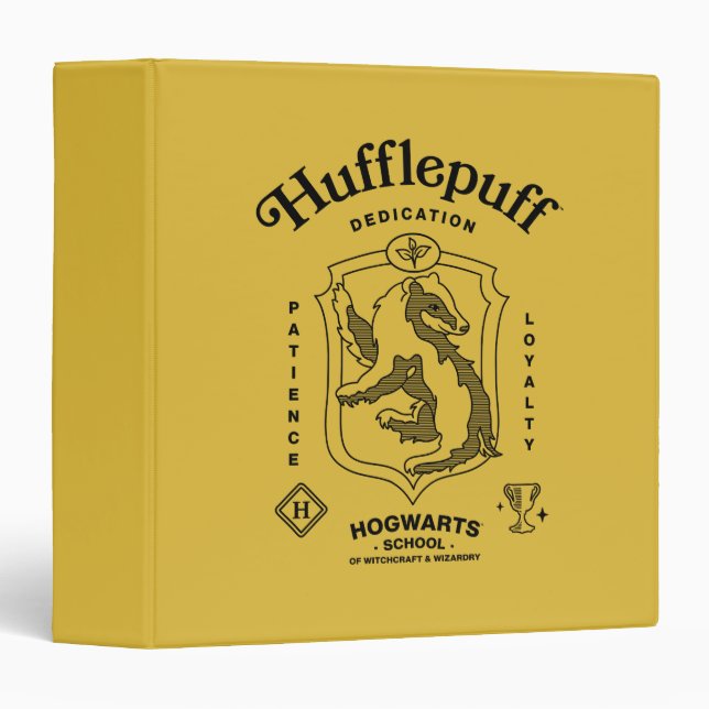 HUFFLEPUFF™ Dedication Patience Loyalty Crest 3 Ring Binder (Front/Spine)