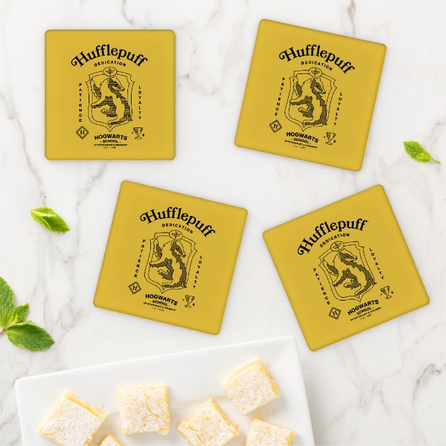 HUFFLEPUFF™ Dedication Patience Loyalty Crest Coaster Set (In Situ)