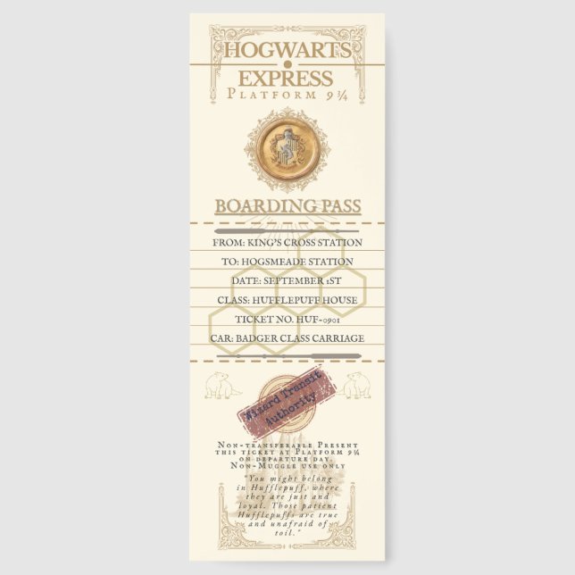 Hufflepuff House Hogwarts Express Ticket Bookmark  (Front)