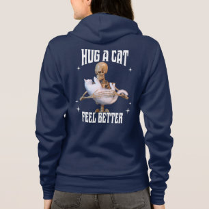 Hug a Cat Feel Better Funny Skeleton Cat Art Hoodie