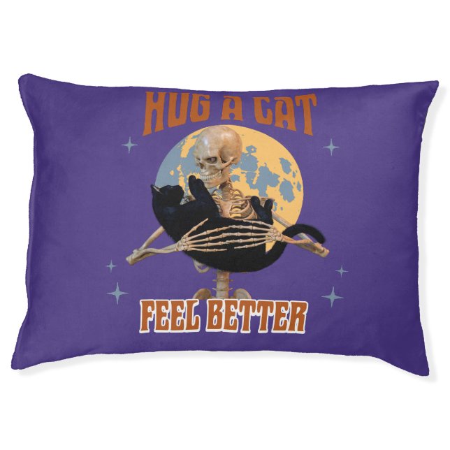 Hug a Cat, Feel Better Skeleton Hugging Cat Funny Pet Bed (Front)