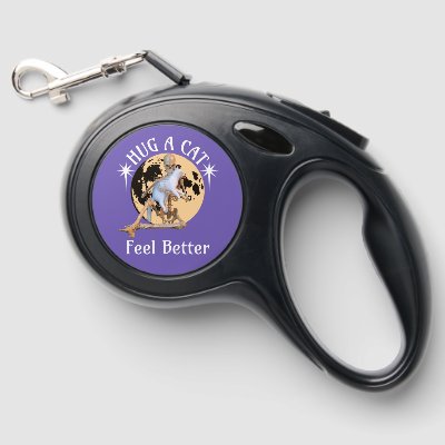Hug a Cat, Feel Better Skeleton Hugging Cat Funny Retractable Pet Leash