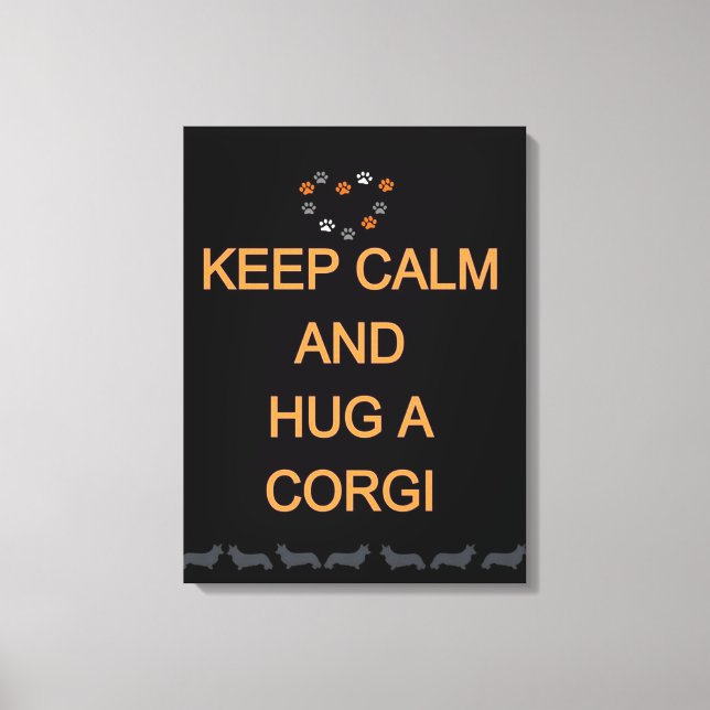 Hug A Corgi Black Canvas Print (Front)