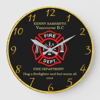 Hug a firefighter and feel warm all over large clock