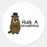 Hug a groundhog classic round sticker