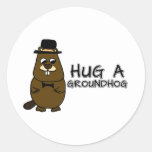 Hug a groundhog classic round sticker