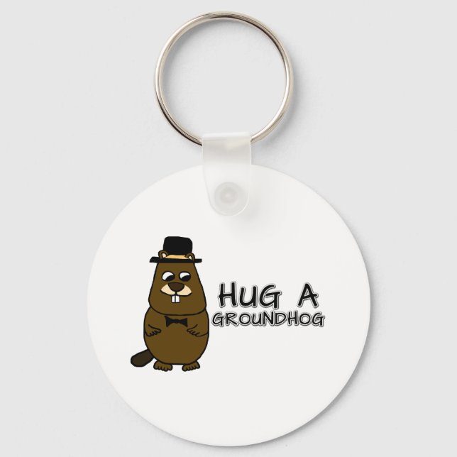 Hug a groundhog keychain (Front)