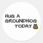 Hug a groundhog today classic round sticker