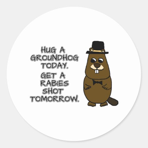 Hug a groundhog today Get a rabies shot tomorrow Classic Round Sticker