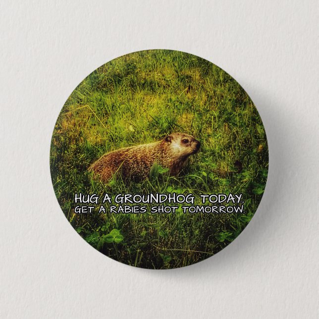 Hug a groundhog today. Get a rabies shot tomorrow. Pinback Button (Front)