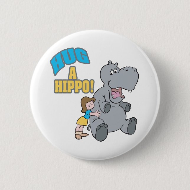 hug a hippo cute cartoon graphic button (Front)