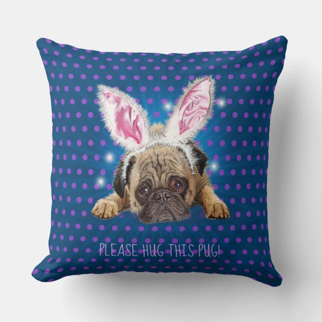 Hug a Pug double sided polka dot throw cushion (Front)