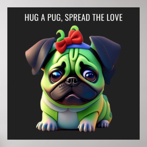 Hug a Pug Spread the Love Puppy Love Poster