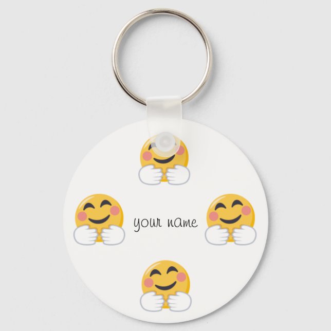 Hug and Love Emoji  and '' Your Name Here " Keychain (Front)