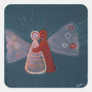 Hug Art Painting Square Stickers, Glossy Sticker