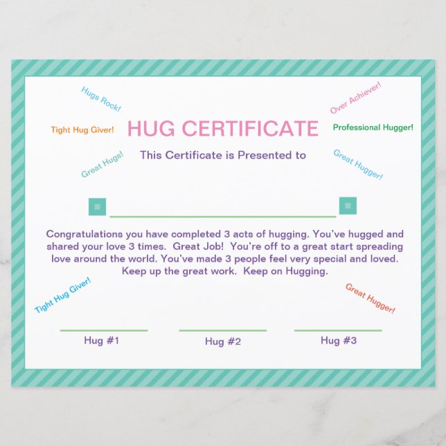 Hug Certificate Good Behavior Manners Certificate (Front)