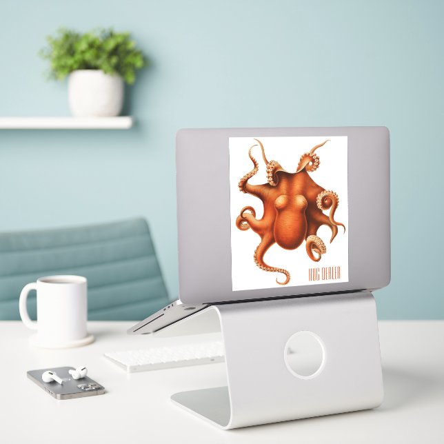 'Hug Dealer' Funny Octopus Sticker (Laptop On Desk)