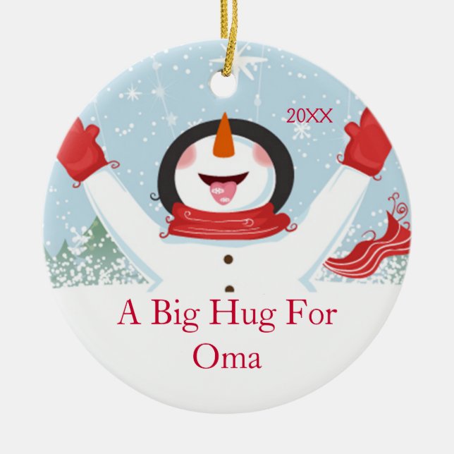Hug for Oma Christmas Snowman Ornament (Front)