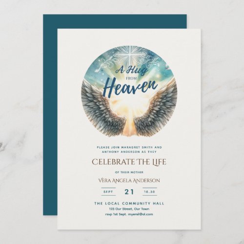 Hug From Heaven Poem Celebration of Life Memorial Invitation