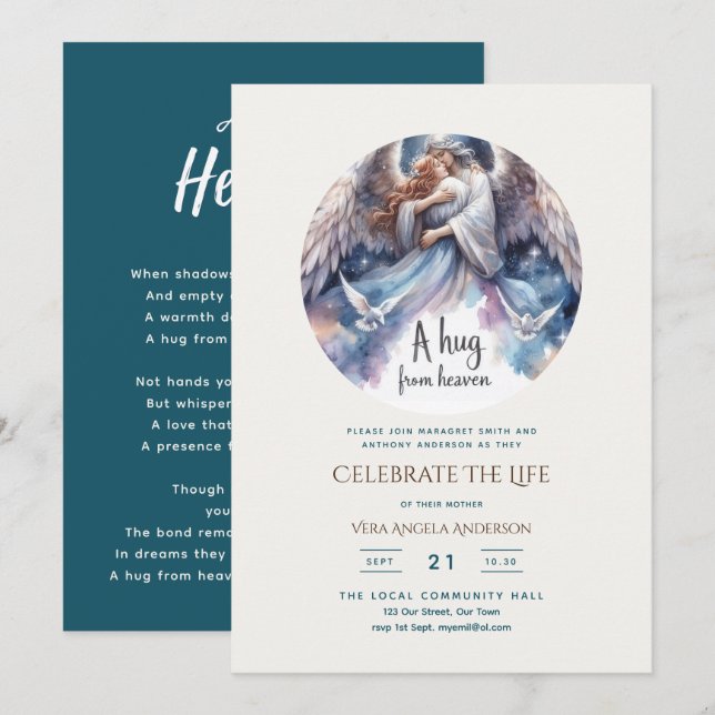 Hug From Heaven Poem Celebration of Life Memorial Invitation (Front/Back)